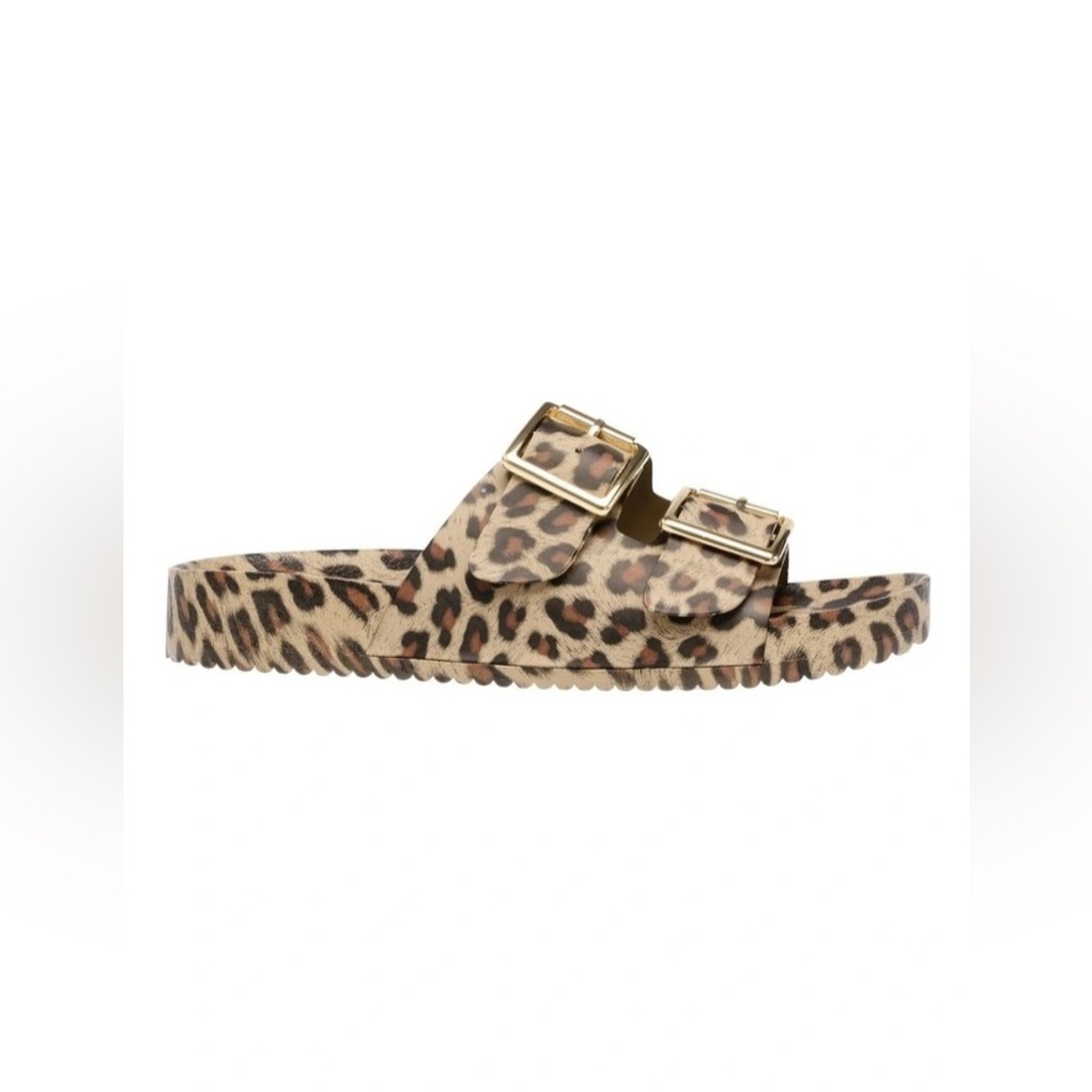 NWOT Steve Madden Evanne Animal Print Slides 1.25” Platform Brown Black Size 8 - Picture 3 of 8